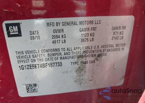 2011 Chevrolet Malibu Ltz z USA, uszkodzony, nr VIN 1G1ZE5E74BF187733